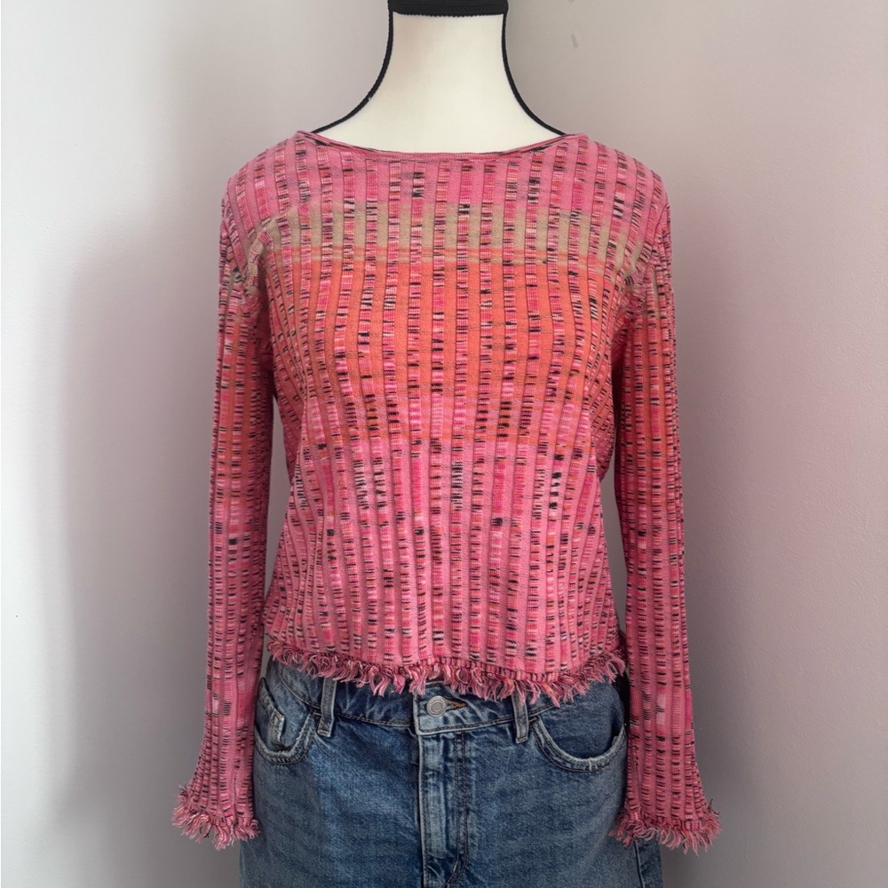 J.H. Collectibles Petit | Long Sleeve Sweater | Size L | Pink, Fringed Trim